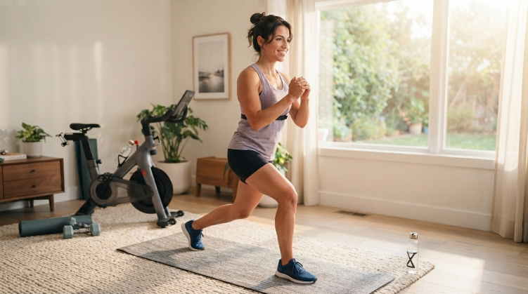 Person performing a low impact interval exercise at home